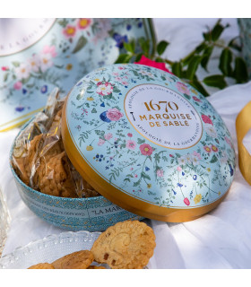 Biscuits sablés aux pépites de caramel beurre salé - boite métal ronde "Bouquet sauvage" 175g