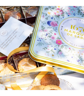 Biscuits sablés assortiment nature, pépites de caramel, de citron et tout chocolat - coffret métal "Bouquet Sauvage" 400g