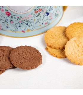 Biscuits sablés assortiment nature et tout chocolat - seau métal "bouquet sauvage" 250g