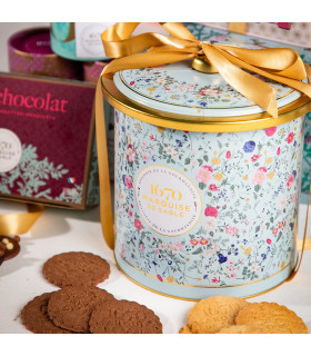 Biscuits sablés assortiment nature et tout chocolat - seau métal "bouquet sauvage" 250g