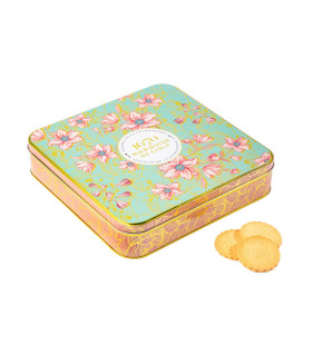 Biscuits sablés assortiment nature, pépites de caramel, de chocolat et d'abricot - coffret métal "Féérie végétale" 400 g