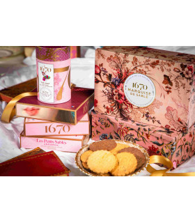 Biscuits sablés assortiment nature, pépites de chocolat et de caramel - boite métal "Songe dans un sous-bois" 300 g