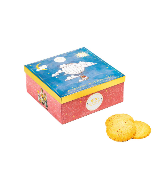 Biscuits sablés aux pépites de framboise et nature pur beurre- Boite métal Ciel étoilé - 200g Biscuits sablés aux pépites de framboise et nature pur beurre- Boite métal Ciel étoilé - 200g