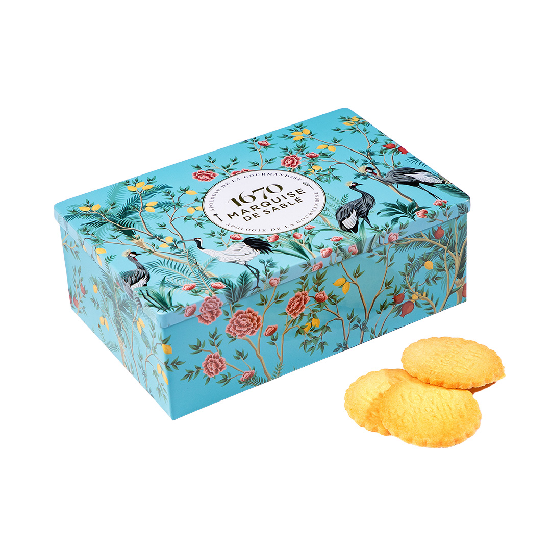 Biscuits sablés assortiment sablés nature, tout chocolat et pépites de citron - boite métal