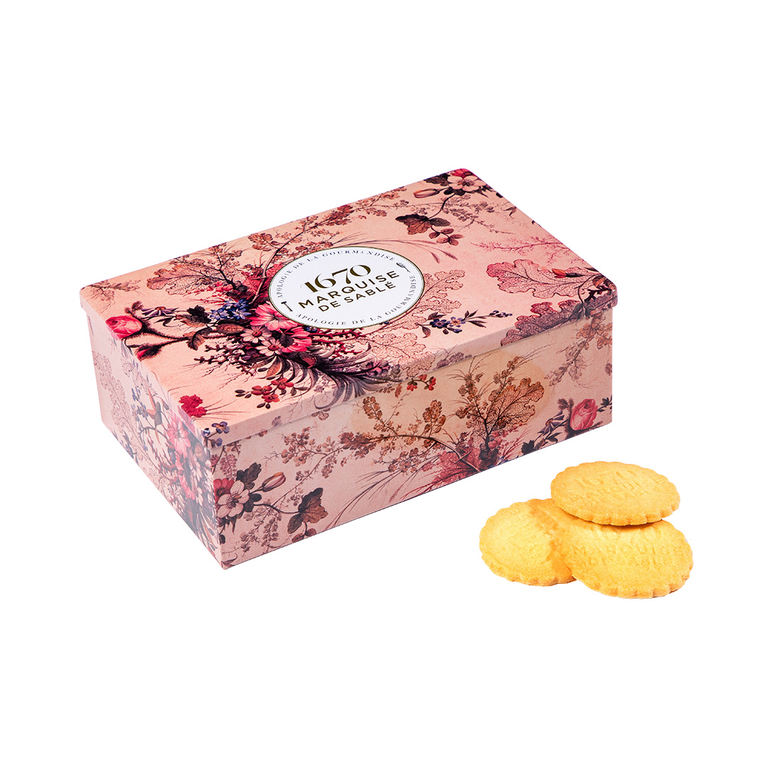 Biscuits sablés assortiment nature, pépites de chocolat et de caramel - boite métal